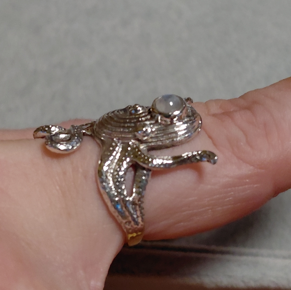 Sterling Silver Octopus Ring with Moonstone Accent - Picture 6 of 14